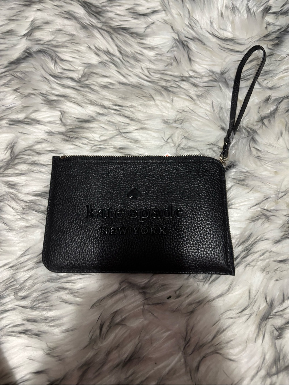 kate spade black pebbled leather wristlet pouch